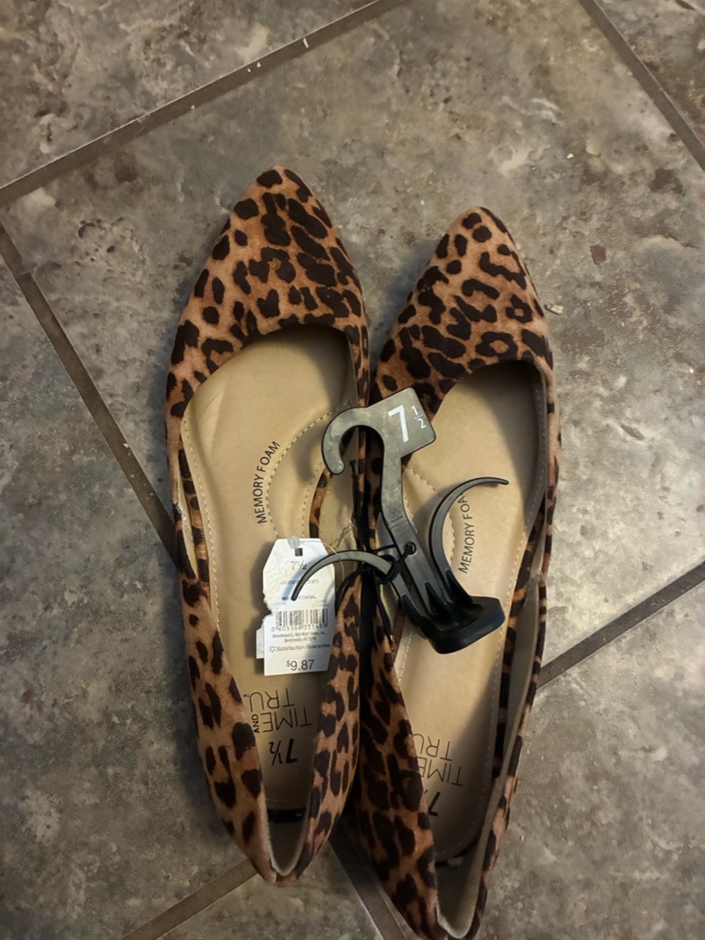 Time and Tru Leopard Print Pointed Toe Flats - Brown/Black